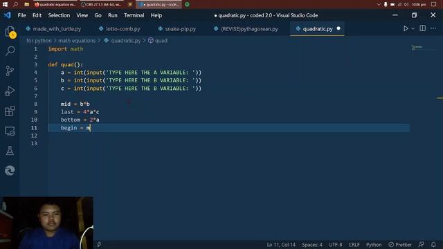 HYPER LAPSE | Making a scuffed QUADRATIC EQUATION solver using Python смотреть онлайн