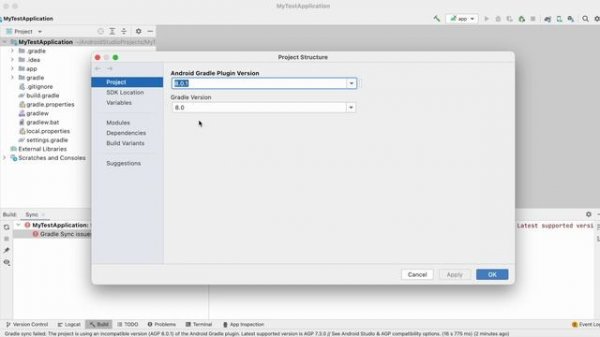Fix the gradle issue "The project is using an incompatible version of the Android Gradle plugin."