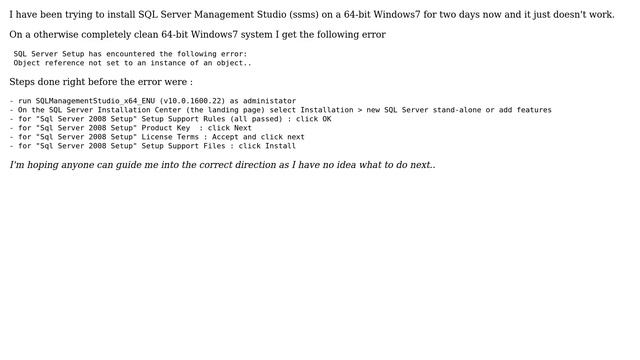 Errors during installation SQL Server Management Studio (ssms) on 64-bit Windows7 (2 Solutions!!) смотреть онлайн