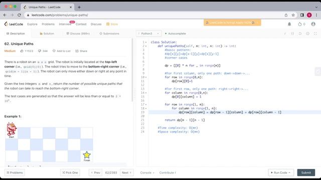 LeetCode 62: Unique Paths (python dynamic programming solution) смотреть онлайн