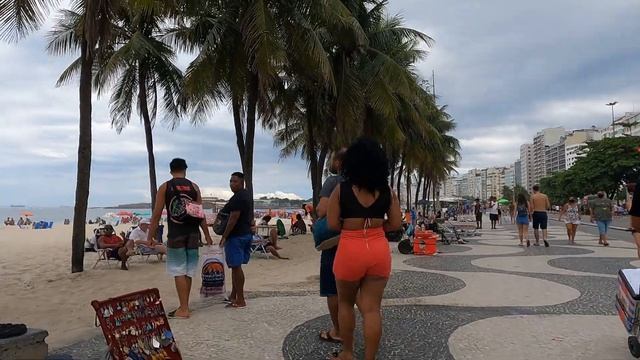 Copacabana beach Calçadão walk during pandemic Rio de Janeiro Brazil 2021 4k virtual walking tour