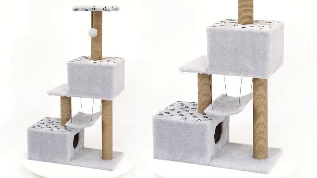 Комплекс для кошек PetTails, серия "Новый Уровень" с двумя домами и гамаком, серый, джут смотреть онлайн