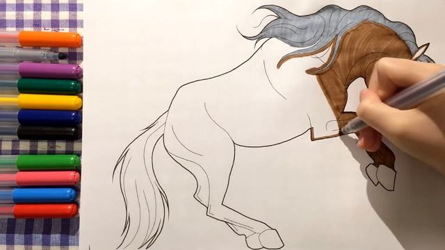 Как разрисовать лошадь. Уроки раскраски (Эмилия) Раскраска фломастерами. HD 1080. Антистресс смотреть онлайн