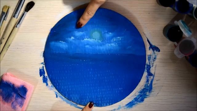 Море при луне. Рисунок на круглом картоне. Вдохновение. смотреть онлайн