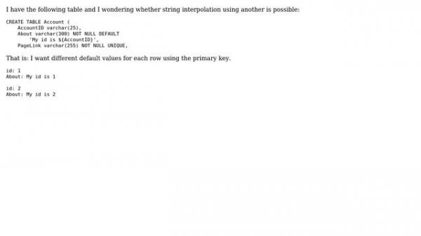 Databases: MySQL: How to set the default string using another field by string-interpolation?