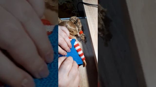Вязанный костюм Пеппи для куклы Паола Рейна. Knitted Pippi costume for Paola Reina doll. смотреть онлайн