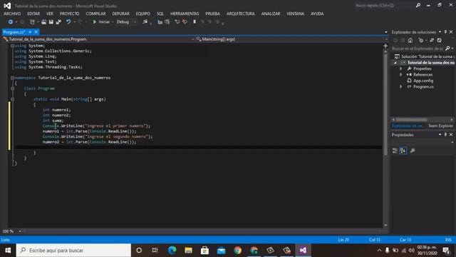 Suma de dos números en C# смотреть онлайн