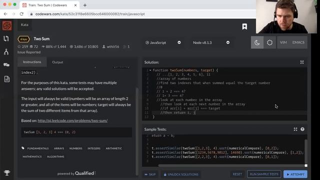 Watch-Me-WhiteBoard #4 : TwoSum (Codewars) смотреть онлайн