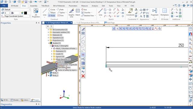 T-Flex Analysis v16 - Statics - Thermoelasticity - Thermal Stresses in Bimetallic Element смотреть онлайн