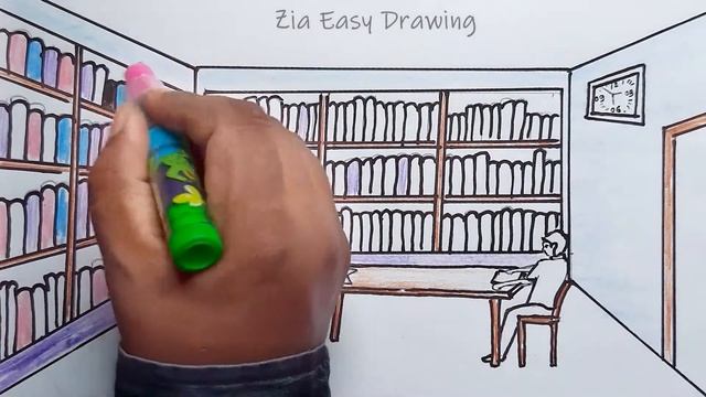 How to draw library step by step || Part 2 || Coloring || Zia easy drawing смотреть онлайн
