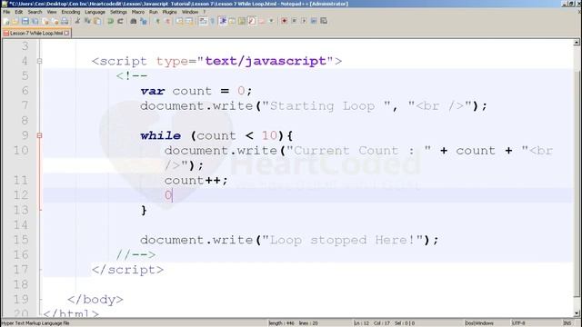 JAVASCRIPT WHILE LOOP LESSON 7(PART2)(HEARTCODEDIT) смотреть онлайн