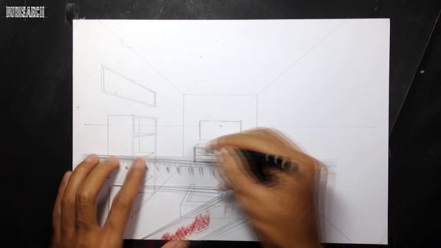 ARCHITECTURE: How To Draw Interior Room In One Point Perspective