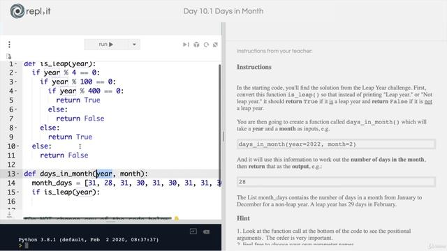 Day 10 - Functions with Outputs - 4 [Interactive Coding Exercise] Days in Month смотреть онлайн