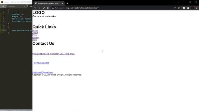 Responsive Footer with Social Links HTML CSS смотреть онлайн