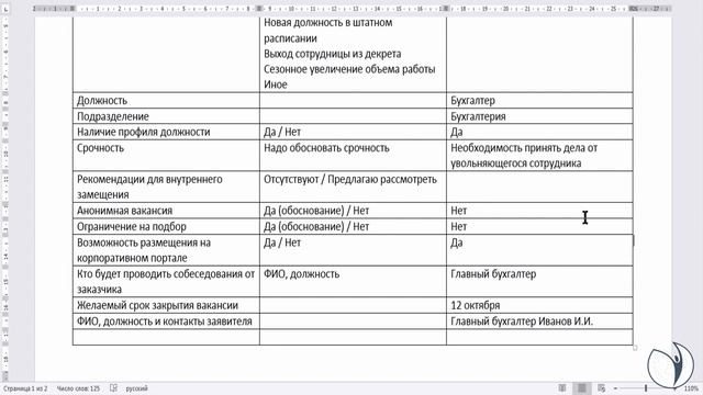Практическая работа. Заполнение заявки на подбор персонала | Елена Боровкова. РУНО смотреть онлайн