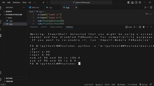 2. Python Take value from the user and add,sub,multi,division of all numbers in python смотреть онлайн
