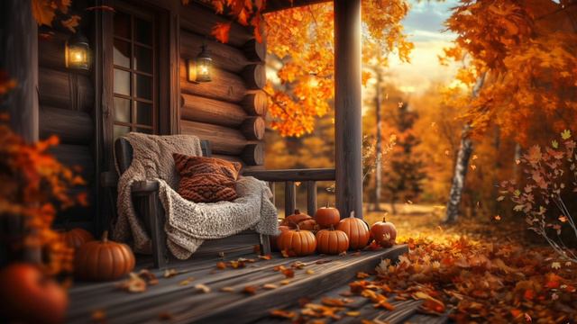 Cozy Autumn Porch Ambience 🍁ㅣCrunchy Leaves, Rustling Wind, CrowsㅣAutumn Ambience