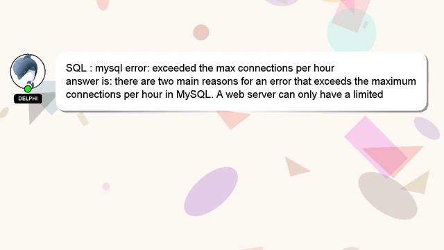 SQL : mysql error: exceeded the max connections per hour смотреть онлайн