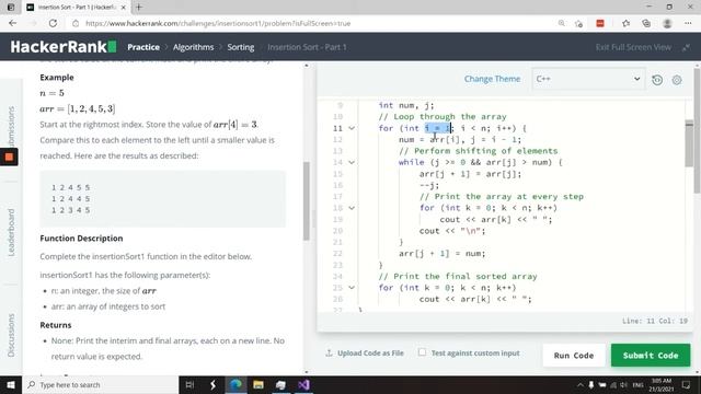 HackerRank Solution: Insertion Sort in C++ (Part 1) смотреть онлайн