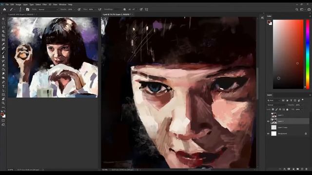 Portrait Uma Thurman 22-10-16, digital portrait painting in photoshop pulp fiction fanart art draw смотреть онлайн