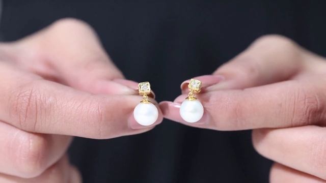 8.25 CT Freshwater Pearl Drop with Diamond Stud Earrings смотреть онлайн