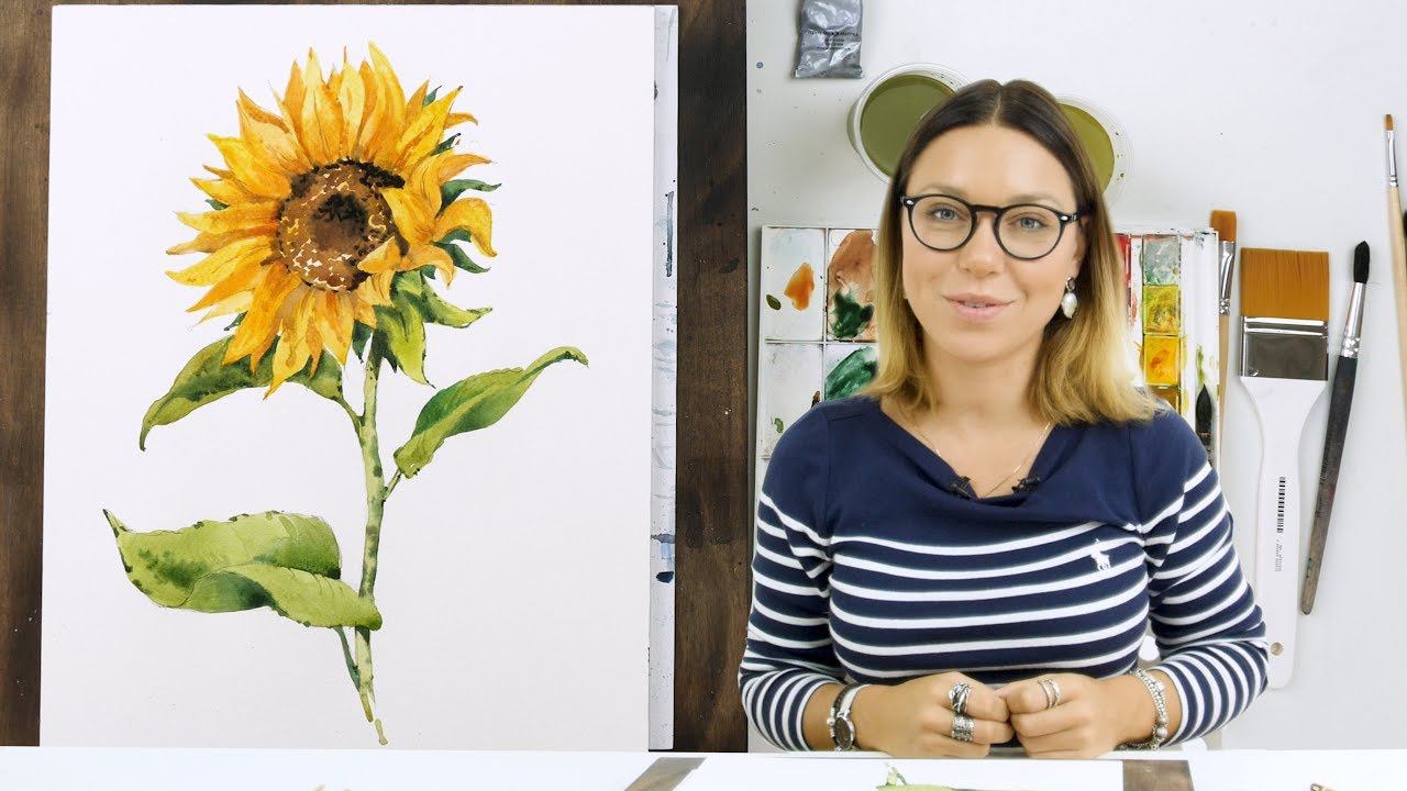 Экспресс-урок по акварели «Подсолнух» | Как нарисовать подсолнух поэтапно смотреть онлайн