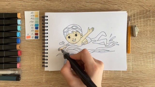 Как нарисовать плавание карандашом и скетч маркерами | Рисунок для детей, поэтапно и легко смотреть онлайн
