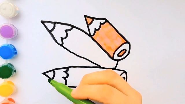 Рисуем карандаши. Нарисуй и раскрась. Раскраски для детей. смотреть онлайн