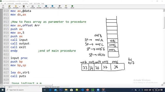 Procedure | Passing array as a parameter to procedure in 8086 assembly language | Procedures exampl смотреть онлайн