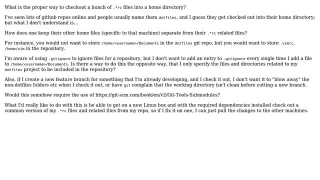 Unix & Linux: Proper way to checkout home directory .rc files from a git repo? смотреть онлайн