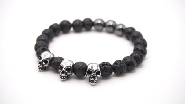 Мужской браслет Yorick из лавы и гематита c черепами смотреть онлайн