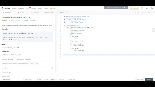 Daily Coding Problem - Problem 26 (Remove Nth last node from list) смотреть онлайн