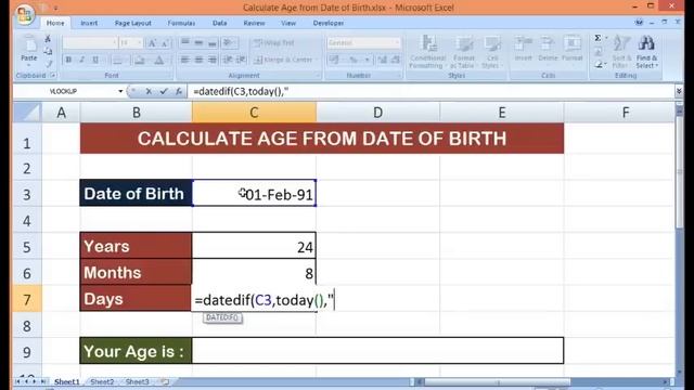 Calculate Age from Date of Birth - Excel Functions and Formulas смотреть онлайн