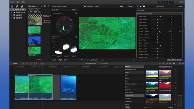 Монтаж видео в FCPX. Как сделать цветокоррекцию подводного видео в Final Cut Pro X