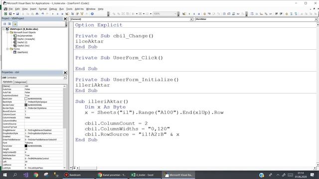 Excel VBA ComboBox içinde Seçilen ilin ilçelerini listeleme смотреть онлайн