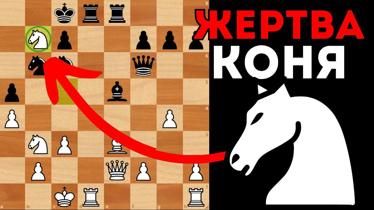 Неожиданная жертва Коня разрушает защиту черного короля. Шахматы смотреть онлайн