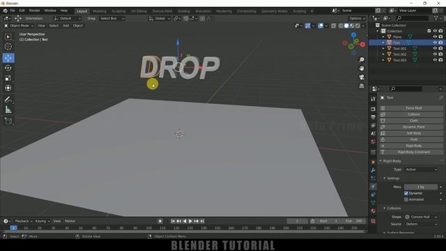 Falling text using rigid body | Blender 2.93 beginners tutorial смотреть онлайн