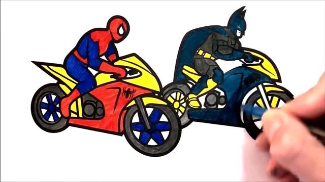 Spiderman Motorcycle Coloring Pages, Superheroes Motorbike, Bike Coloring Video, Colouring Bikes смотреть онлайн