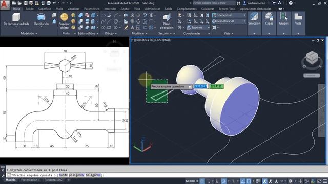 AUTOCAD Dibujo de un caño (grifo) de 2D en 3D смотреть онлайн