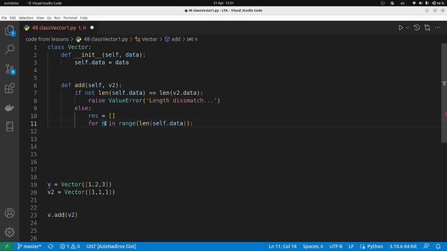 48. Python OOP: praktika - Vektor classı 1 смотреть онлайн