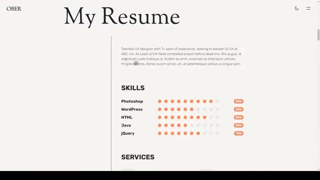 Ober - One Page Resume WordPress Theme cv resume cv смотреть онлайн