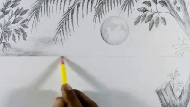 How to draw scenery of moonlight night pencil sketch step by step || Scenery drawing смотреть онлайн