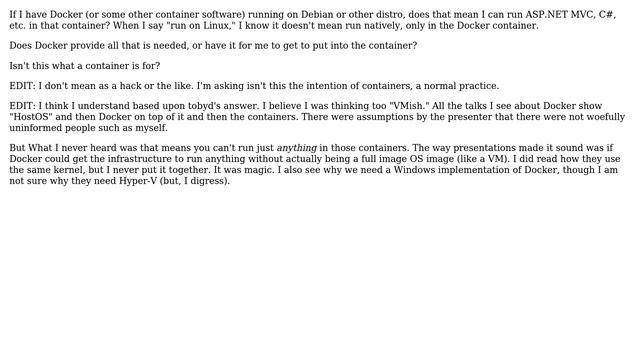 DevOps & SysAdmins: Does using Docker mean I can run ASP.NET MVC in a container residing on Linux? смотреть онлайн