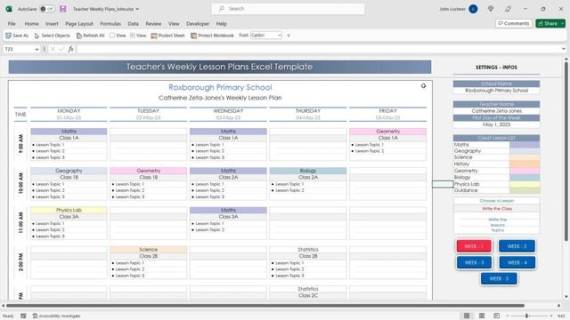 Teacher's Weekly Lesson Plan Excel Template смотреть онлайн