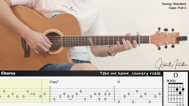 Take Me Home, Country Roads - John Denver | Fingerstyle Guitar | TAB + Chords + Lyrics смотреть онлайн
