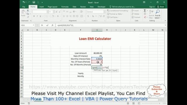 Loan Calculator on Monthly Emi Interest in Excel PMT() смотреть онлайн