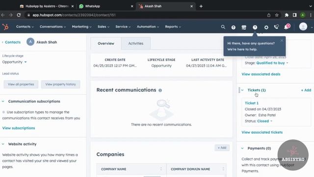 How to view contact details in Hubspot from Whatsapp | HubsApp | Assistro |Chrome Extension смотреть онлайн