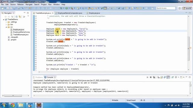 TreeSet (Employee objects in Ascending order based on the name - Comparator) смотреть онлайн