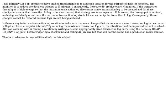 Berkeley DB: How to force transaction log rotation for log archival based on db_archive смотреть онлайн