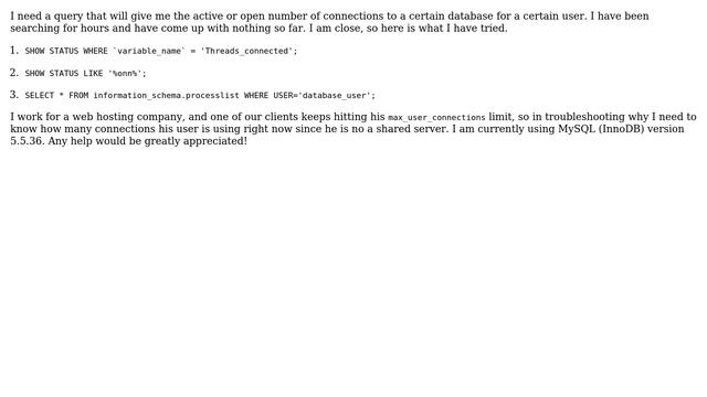 Databases: View active MySQL connections per user смотреть онлайн